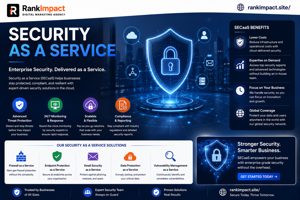 Security as a service dashboard showing real time threat monitoring and protection.