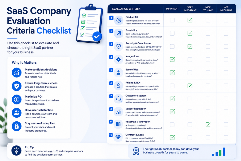 SaaS company evaluation criteria checklist