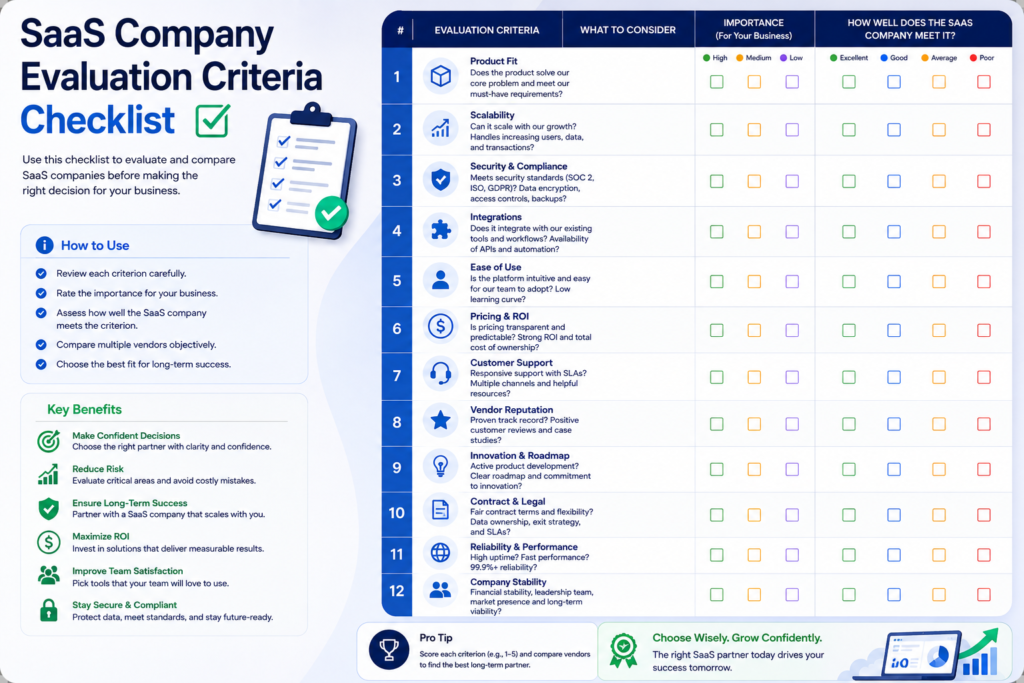 SaaS company evaluation criteria checklist