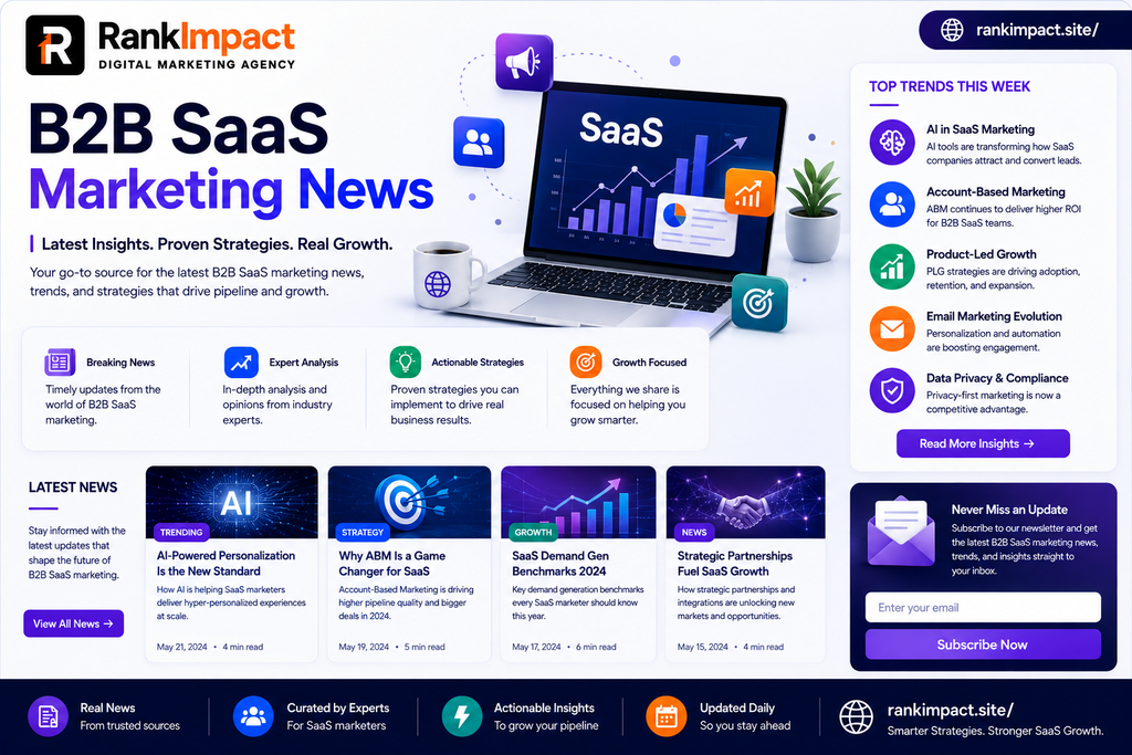 b2b saas marketing news 2026 trends and statistics illustration for software growth teams.
