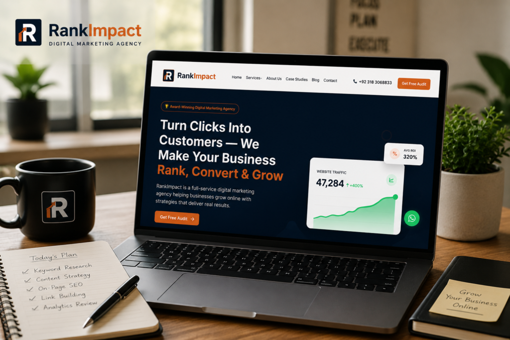 SaaS News Today featured image showing the RankImpact website and digital marketing workspace with software industry trends in 2026.