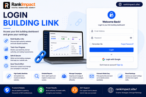 Link building login dashboard for managing backlinks and SEO campaigns.